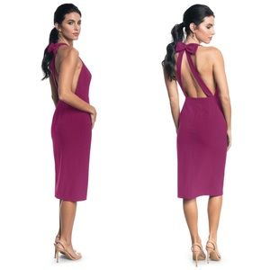 NEW Dress the Population Emme Back Bow High Neck Sheath Cocktail Dress